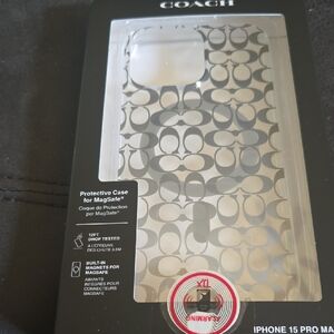 Coach Signature Pattern Case for iPhone 15 Pro Max - Gray